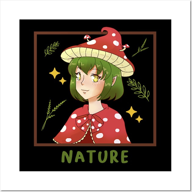 Cottagecore Aesthetic Anime Girl Mushroom Hat Wall Art by Alex21